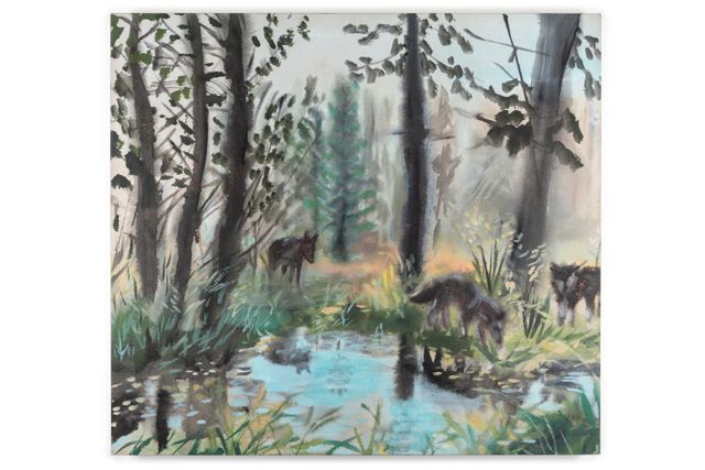 Image of artwork titled "Untitled (wolves at stream)" by Mari Eastman