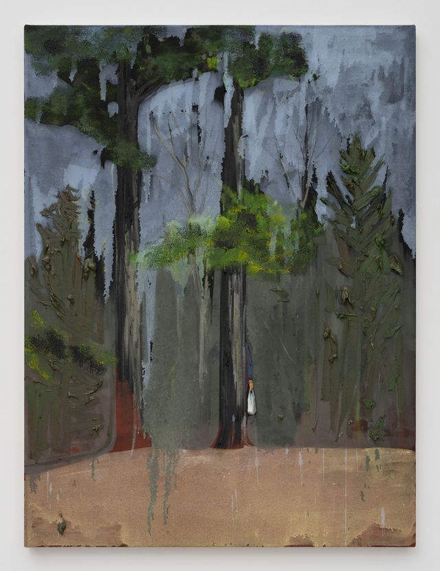 Image of artwork titled "The Weirdo Behind the Tree" by Kim Dorland